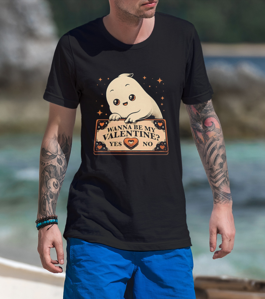 Ghost Ouija Wanna Be My Valentine Yes No Cute Valentine's Day Spirit T-Shirt