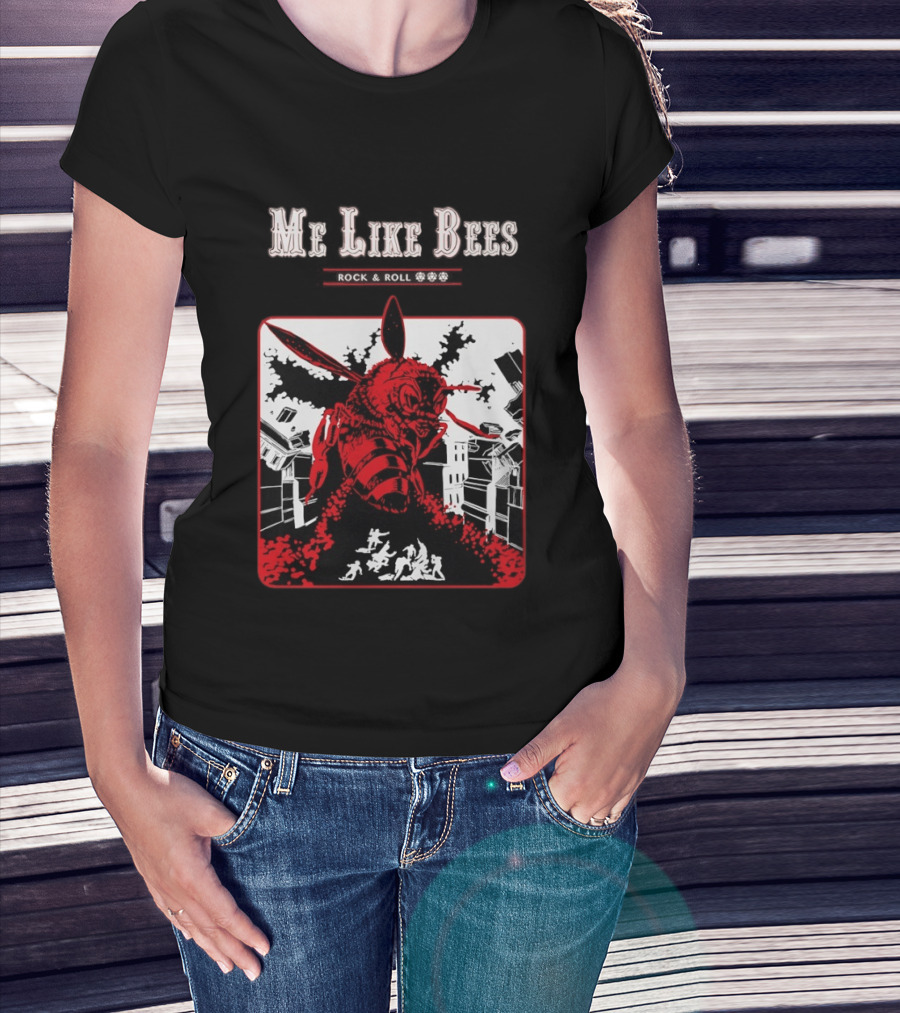 Me Like Bees Rock And Roll Urban Cartoon Style Destruction Scene T-Shirt