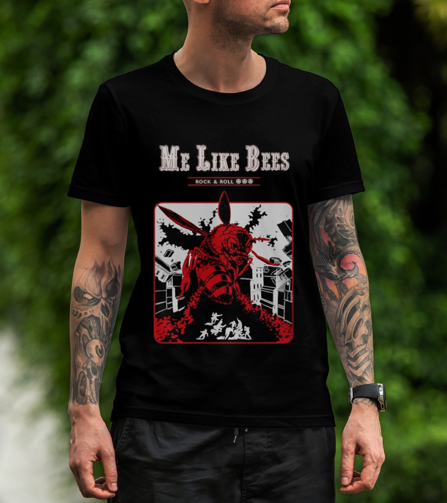 Me Like Bees Rock And Roll Urban Cartoon Style Destruction Scene T-Shirt