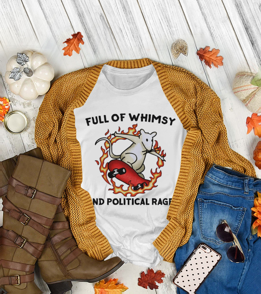 Skateboarding Rat Surrounded by Flames Full of Whimsy and Political Rage T-Shirt