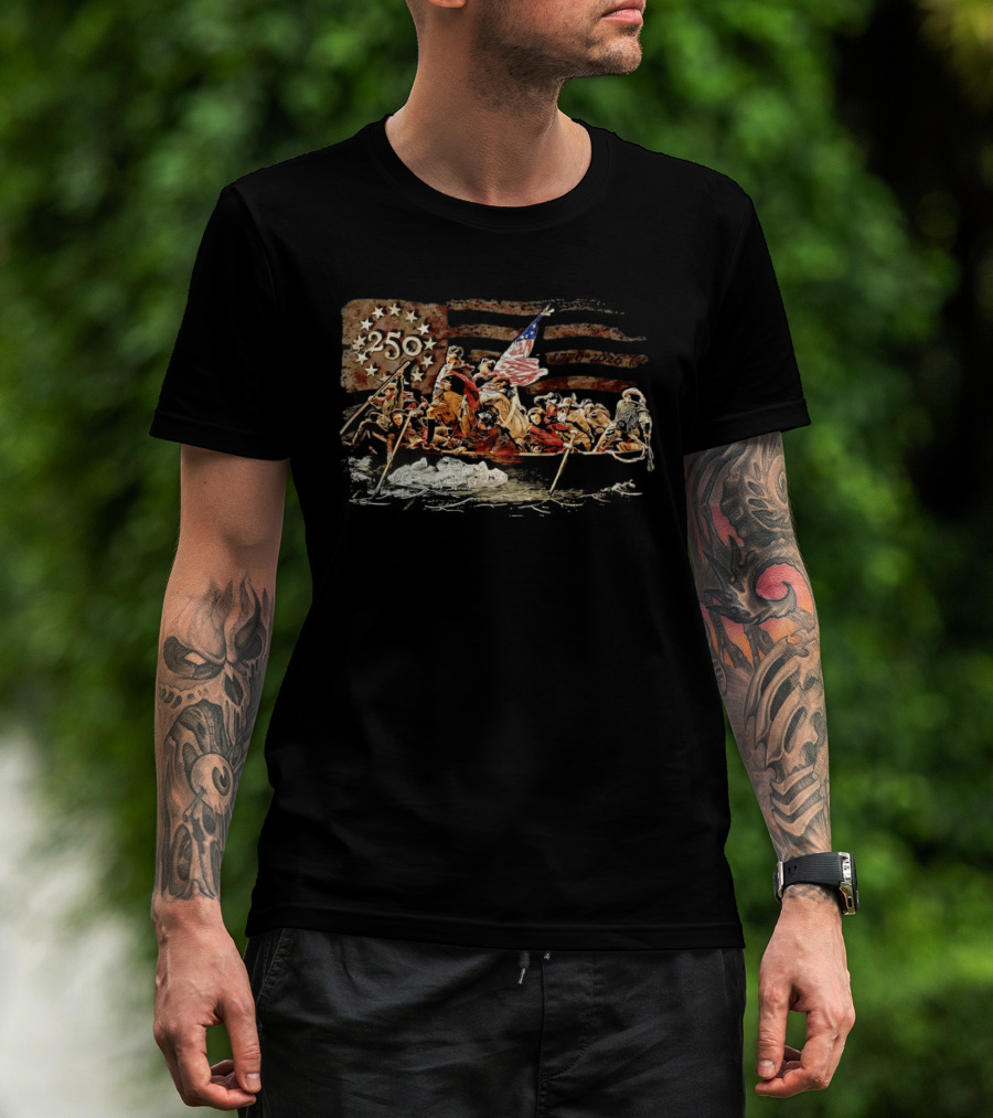 George Washington Crossing The Delaware 250th Anniversary 1776 2026 American Flag T-Shirt