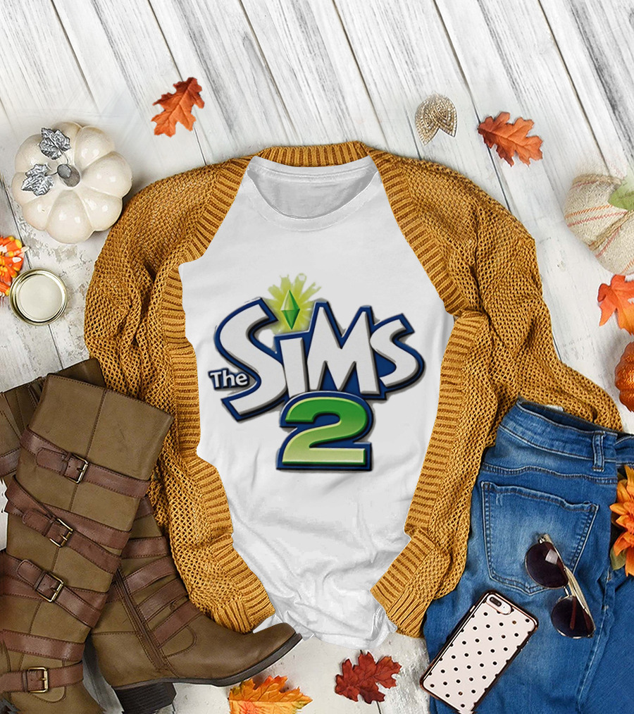 The Sims 2 Iconic Green Plumbob Logo with Classic Blue and Green T-Shirt