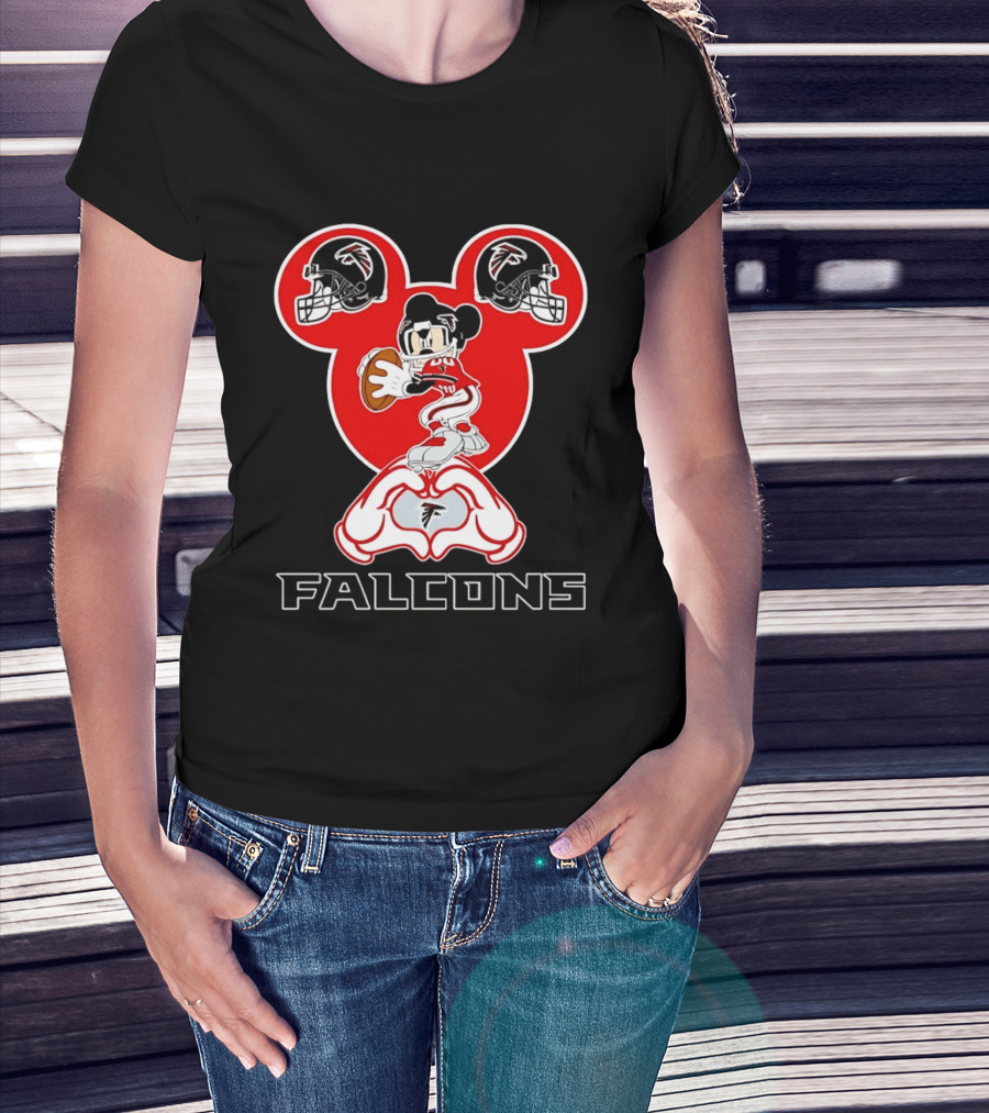 Atlanta Falcons Mickey Mouse Heart Hands Football T-Shirt