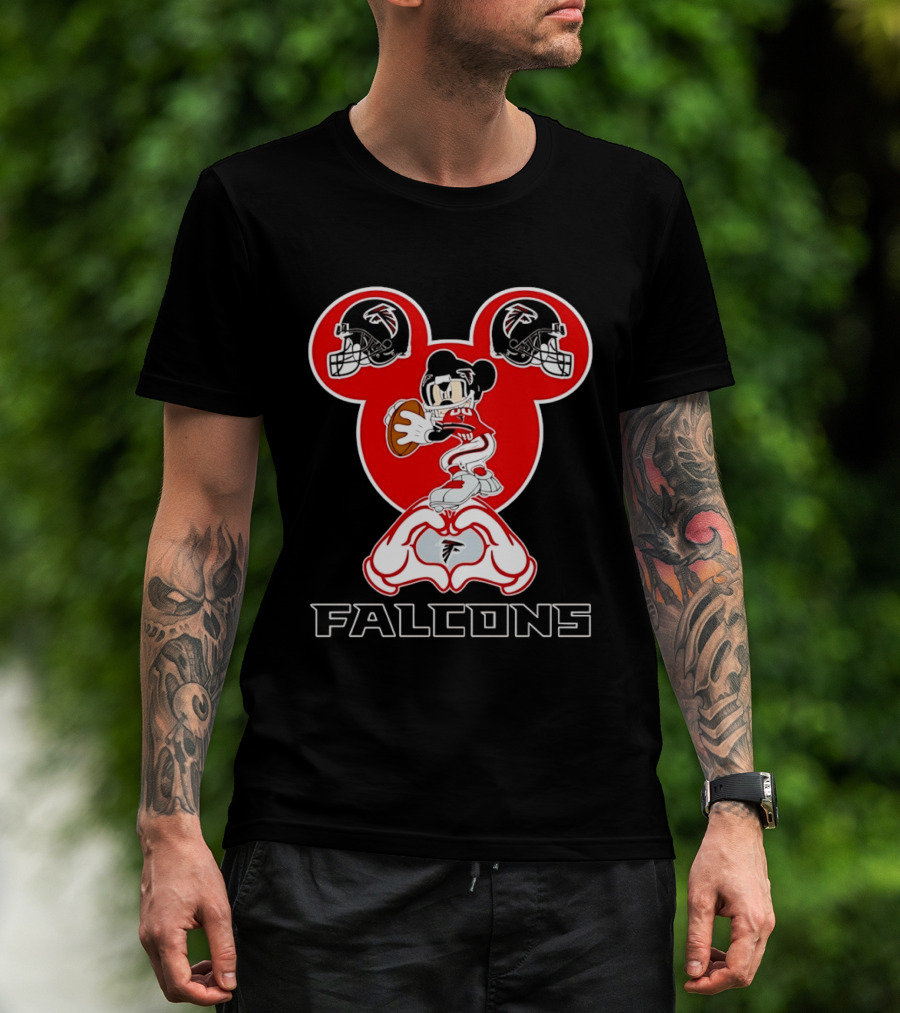 Atlanta Falcons Mickey Mouse Heart Hands Football T-Shirt