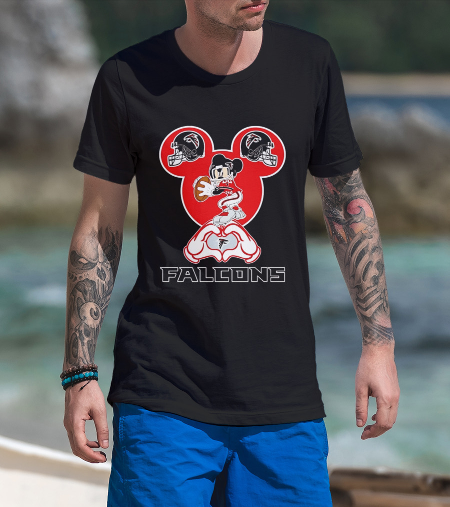 Atlanta Falcons Mickey Mouse Heart Hands Football T-Shirt