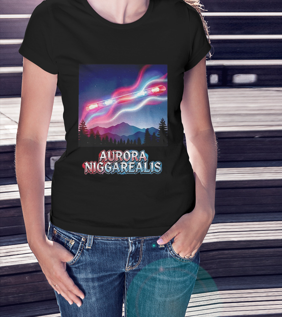 Aurora Niggarealis Northern Lights Police Siren Landscape T-Shirt