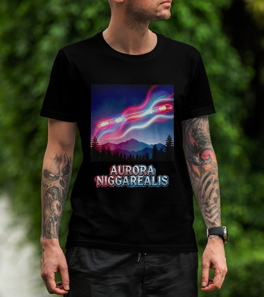 Aurora Niggarealis Northern Lights Police Siren Landscape T-Shirt