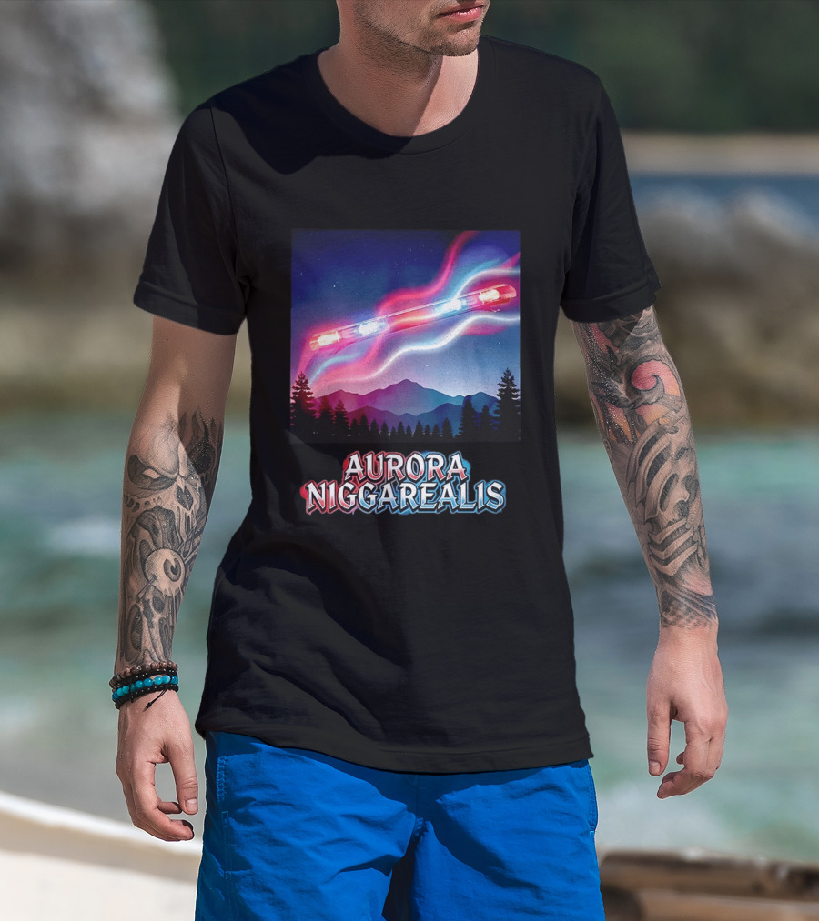 Aurora Niggarealis Northern Lights Police Siren Landscape T-Shirt