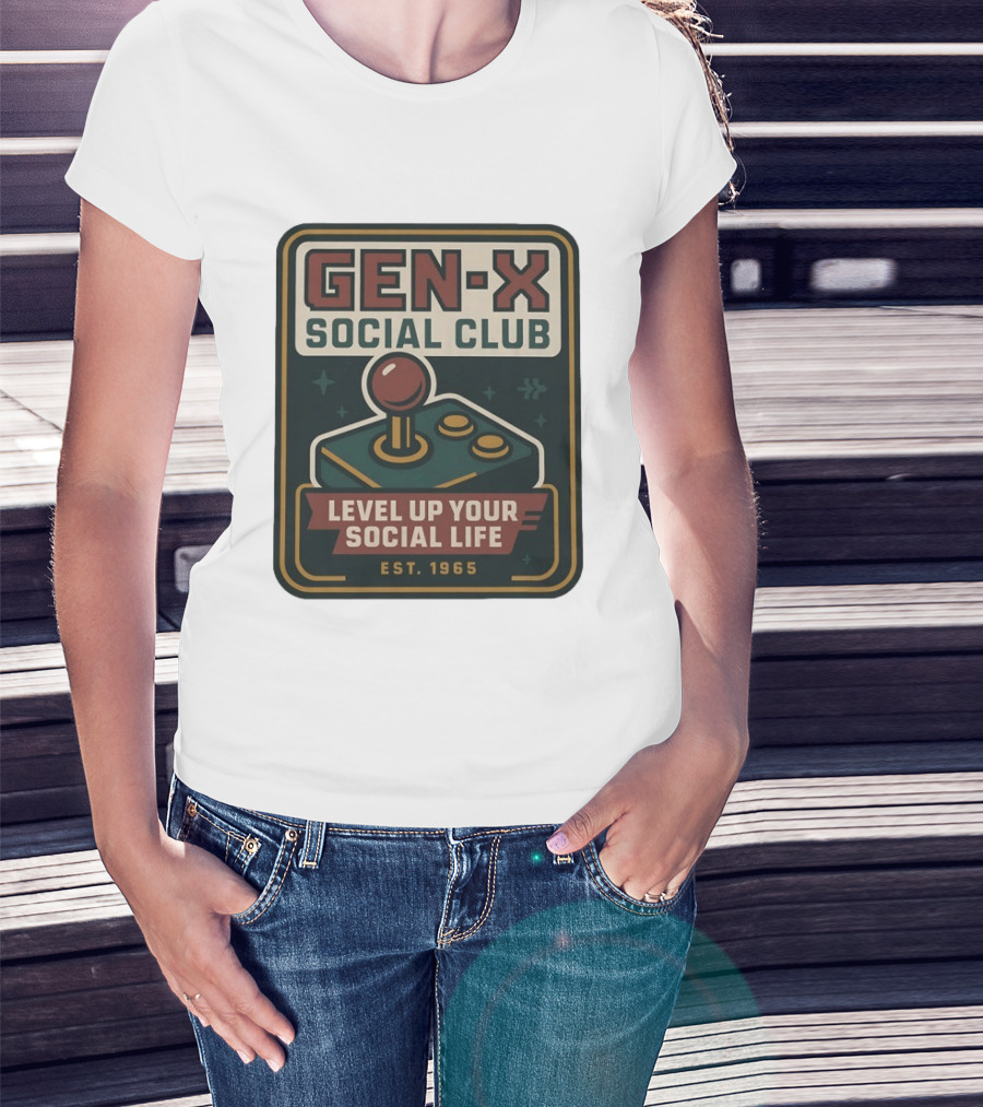 Gen X Social Club Level Up Your Social Life Est 1965 Retro Joystick T-Shirt