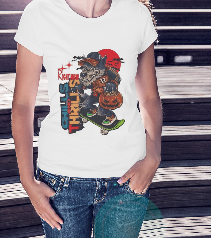 Michigan Wolverines Right Now Chills And Thrills Halloween Skateboarding Pumpkin T-Shirt
