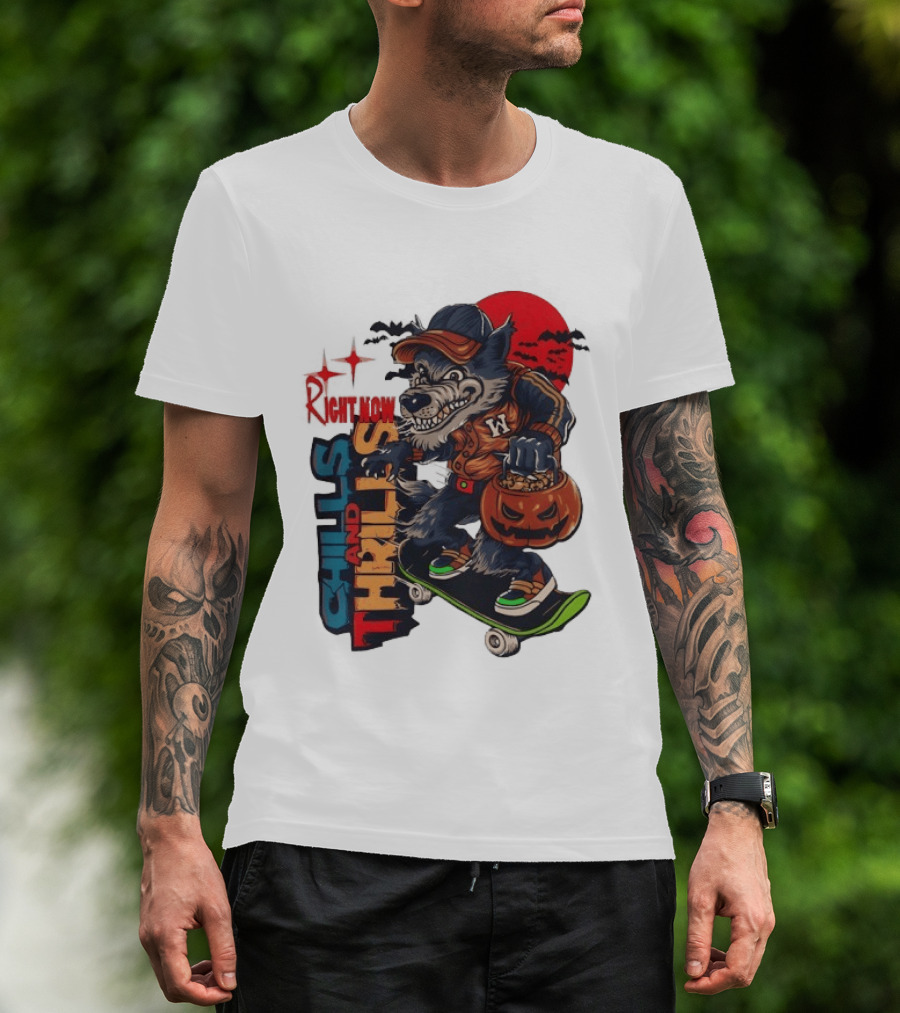 Michigan Wolverines Right Now Chills And Thrills Halloween Skateboarding Pumpkin T-Shirt