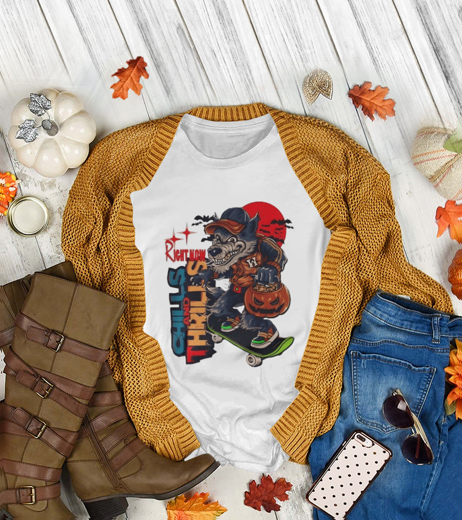 Michigan Wolverines Right Now Chills and Thrills Halloween Skateboarding Pumpkin T-Shirt