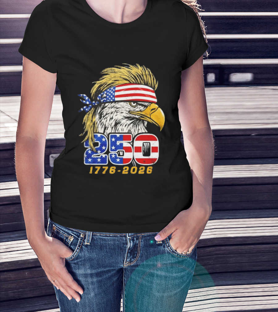 Eagle 250 Mullet Edition 1776 2026 US Flag Bandana Anniversary T-Shirt