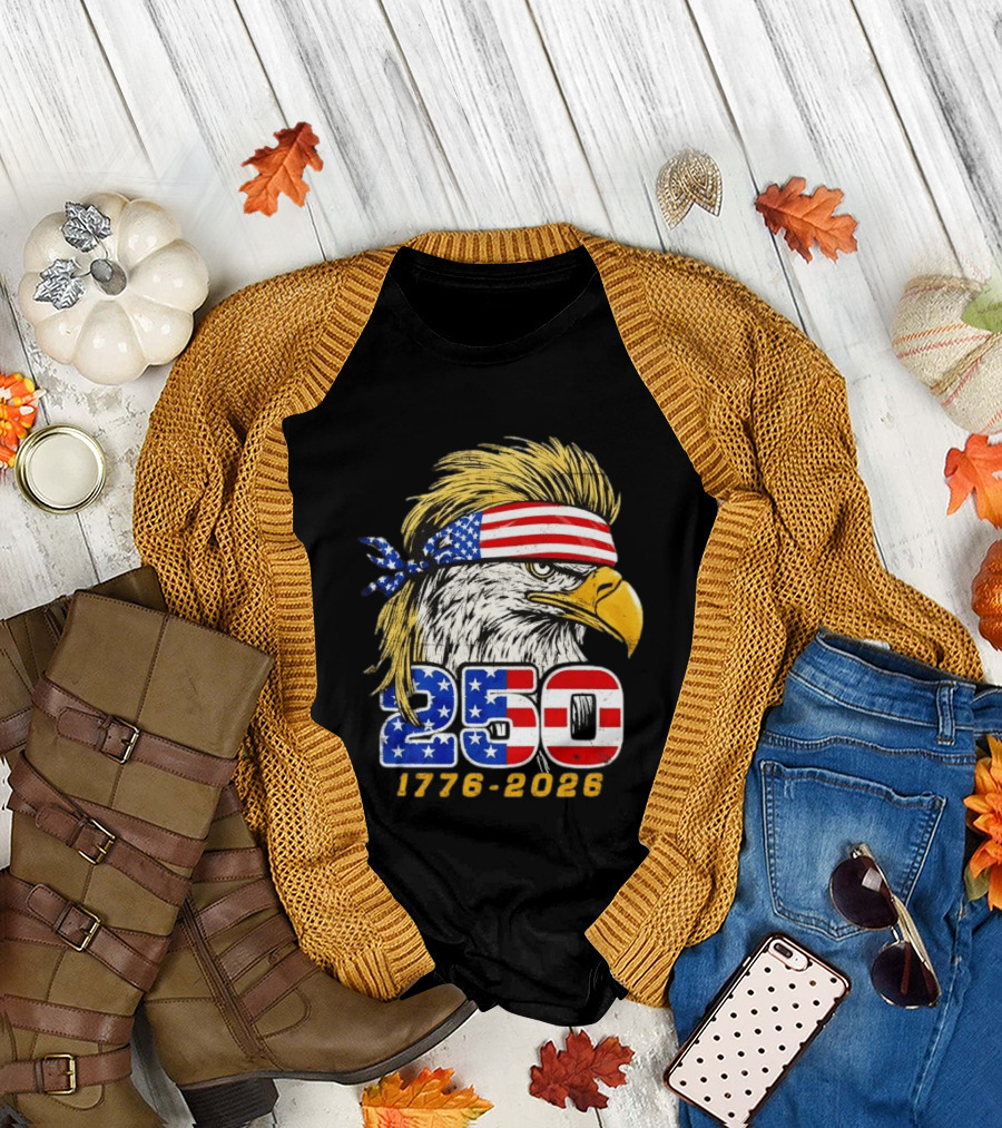 Eagle 250 Mullet Edition 1776 2026 US Flag Bandana Anniversary T-Shirt