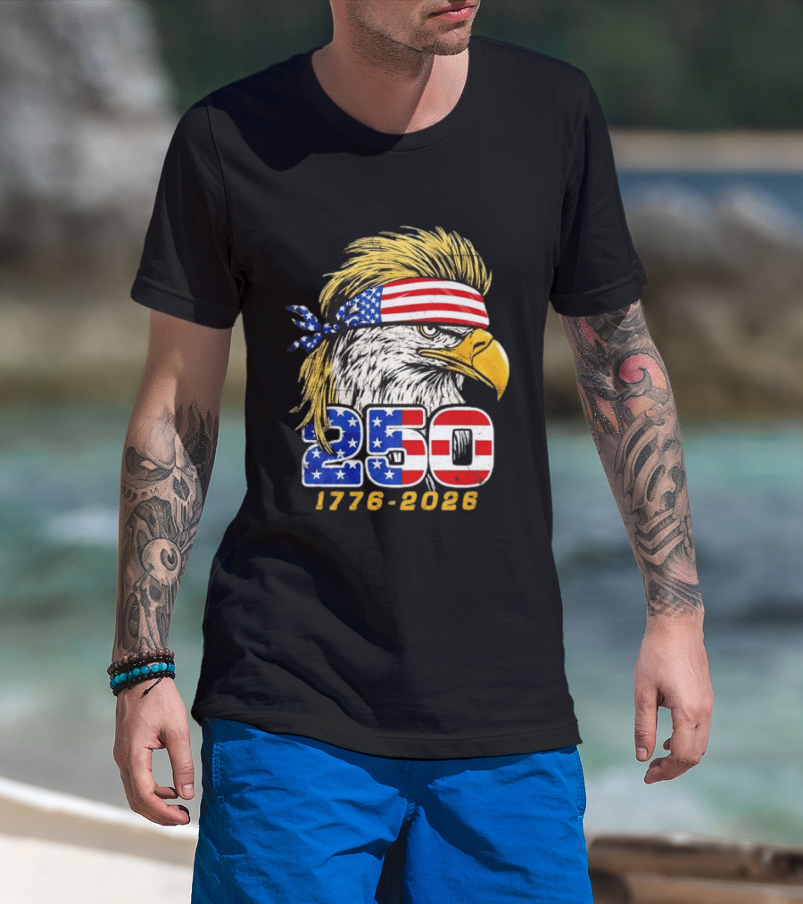 Eagle 250 Mullet Edition 1776 2026 US Flag Bandana Anniversary T-Shirt