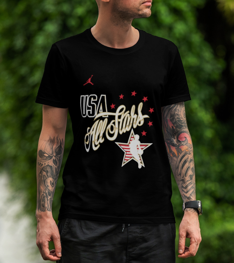 USA All Stars Basketball Team Icon With Red Star T-Shirt