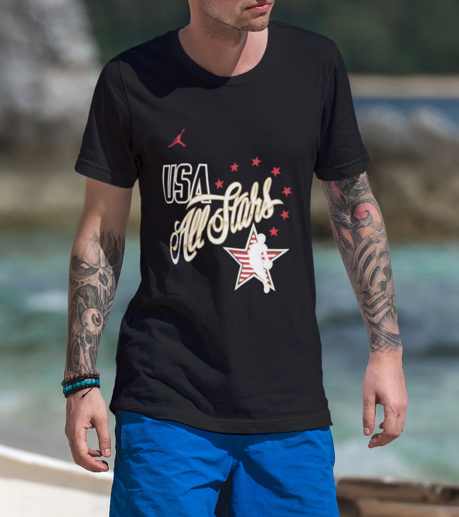 USA All Stars Basketball Team Icon With Red Star T-Shirt