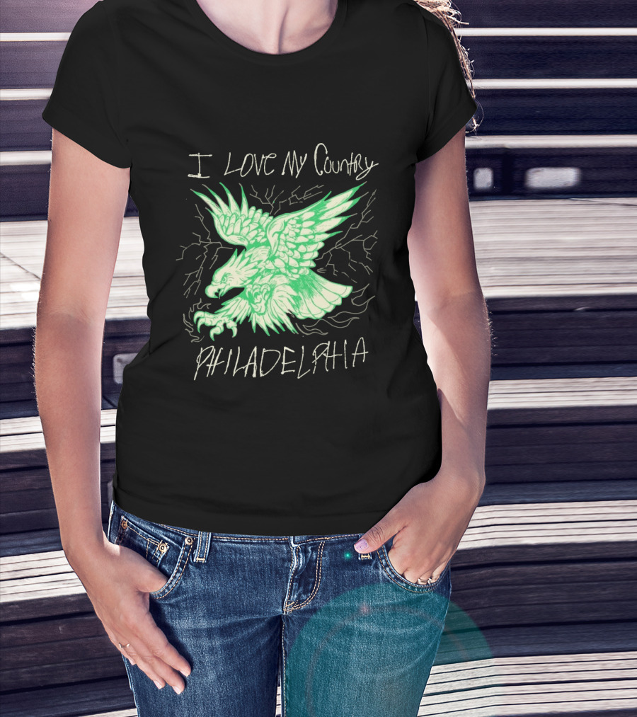 I Love My Country Philadelphia Eagles Electric Green Eagle T-Shirt