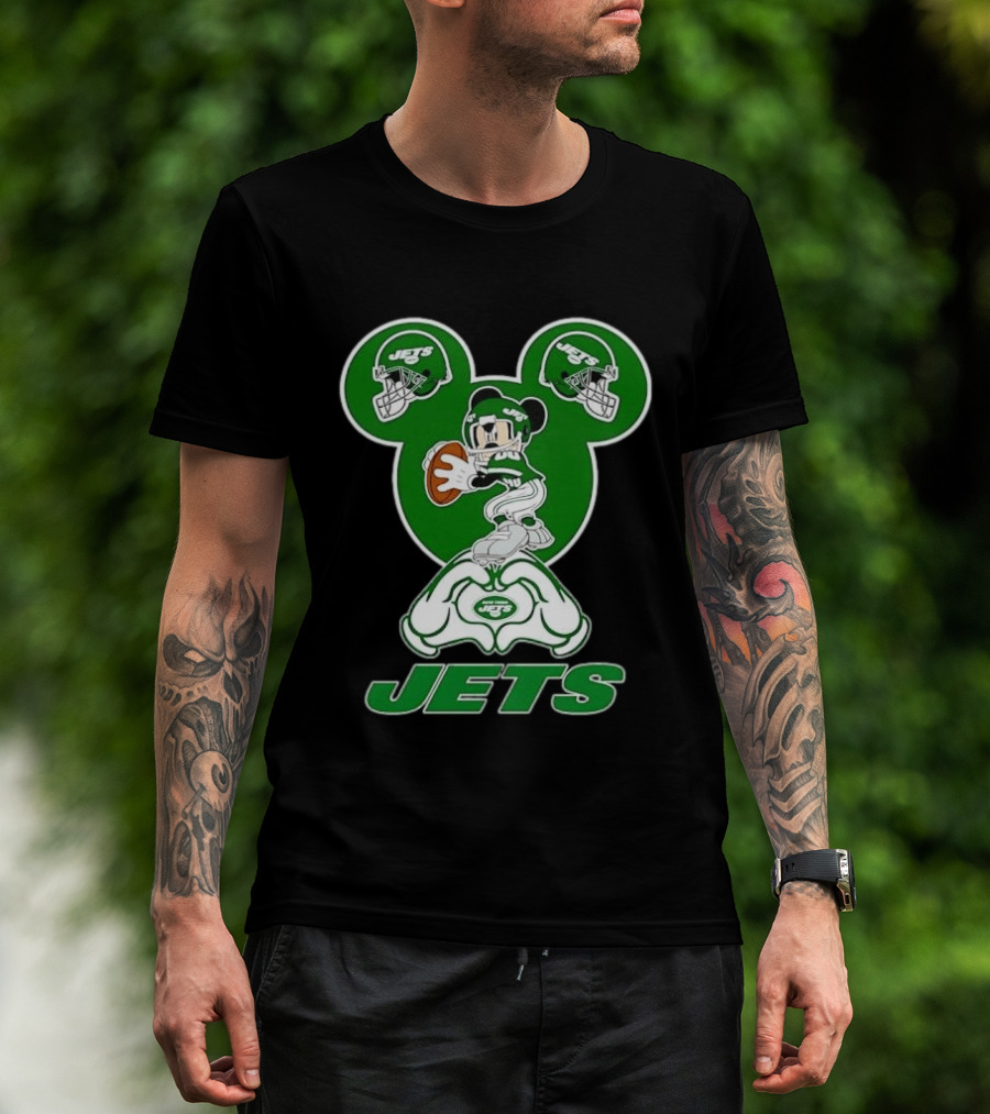 New York Jets Mickey Mouse Football Heart Hands T-Shirt