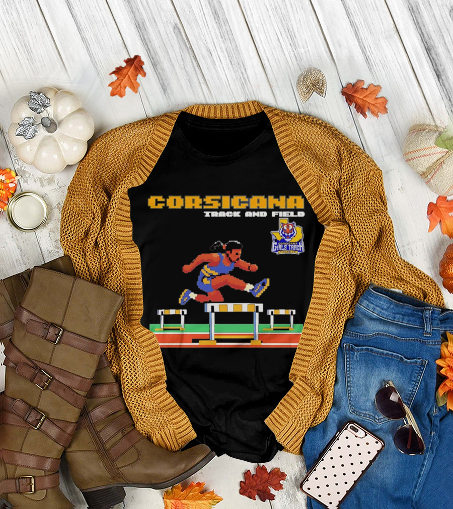 Corsicana Girls Track Female Hurdle Pixel Art Tiger T-Shirt