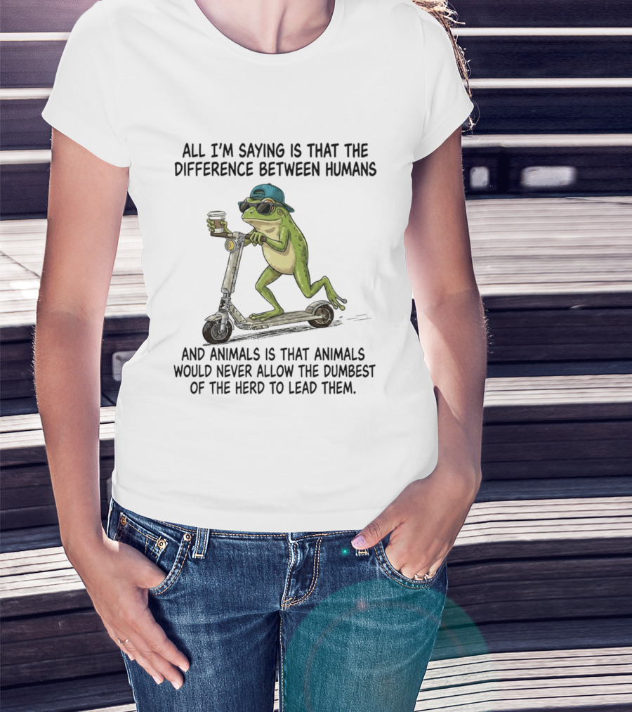 Frog Scooter Humor Difference Between Humans And Animals Leadership T-Shirt