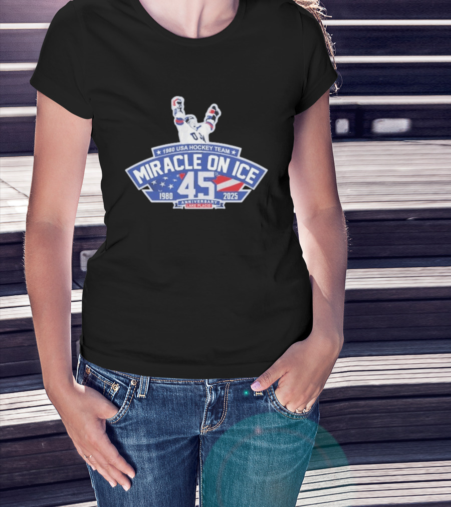 1980 USA Hockey Team Miracle On Ice 45th Anniversary 1980 2025 Lake Placid T-Shirt
