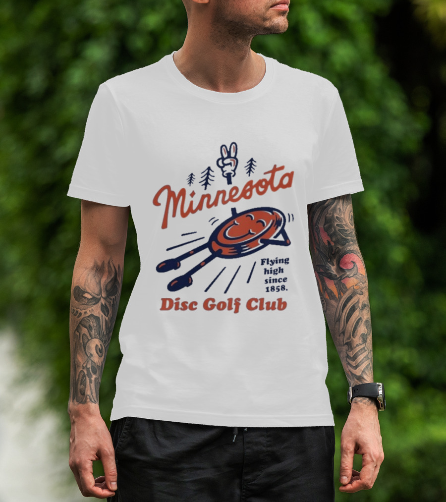 Minnesota Disc Golf Club Flying High Since 1858 Happy Disc And Peace Sign Forest T-Shirt