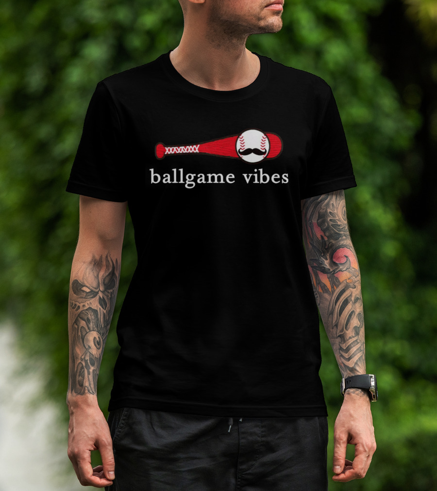 Ballgame Vibes Baseball Bat With Mustache T-Shirt