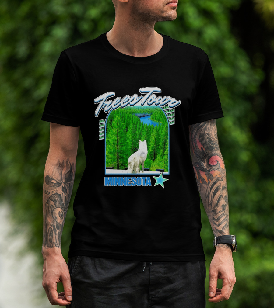 Frees Tour Minnesota Timberwolves Forest Wolf Lake Scenery T-Shirt