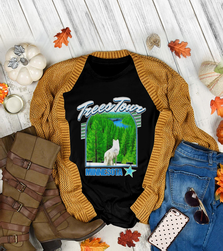 Frees Tour Minnesota Timberwolves Forest Wolf Lake Scenery T-Shirt