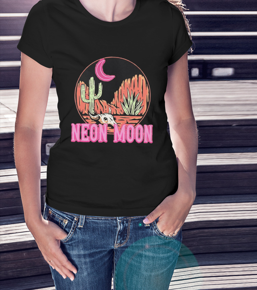 Neon Moon Cactus Skull Desert Scene T-Shirt
