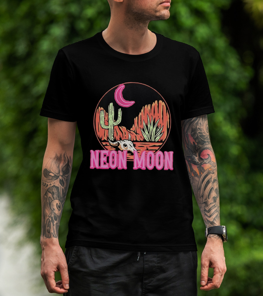 Neon Moon Cactus Skull Desert Scene T-Shirt