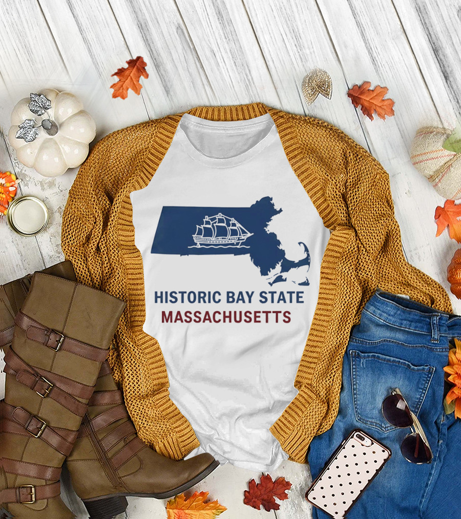 Historic Bay State Massachusetts Map With Sailing Ship T-Shirt