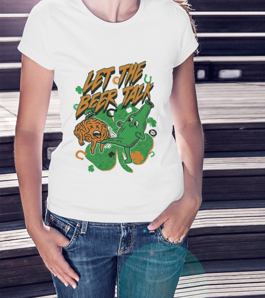 Let The Beer Talk St. Patrick's Day Brain Shamrock Bottle T-Shirt