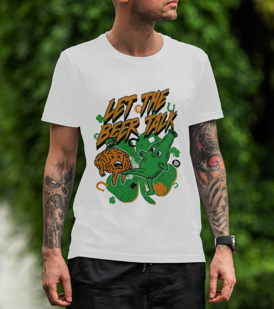 Let The Beer Talk St. Patrick's Day Brain Shamrock Bottle T-Shirt