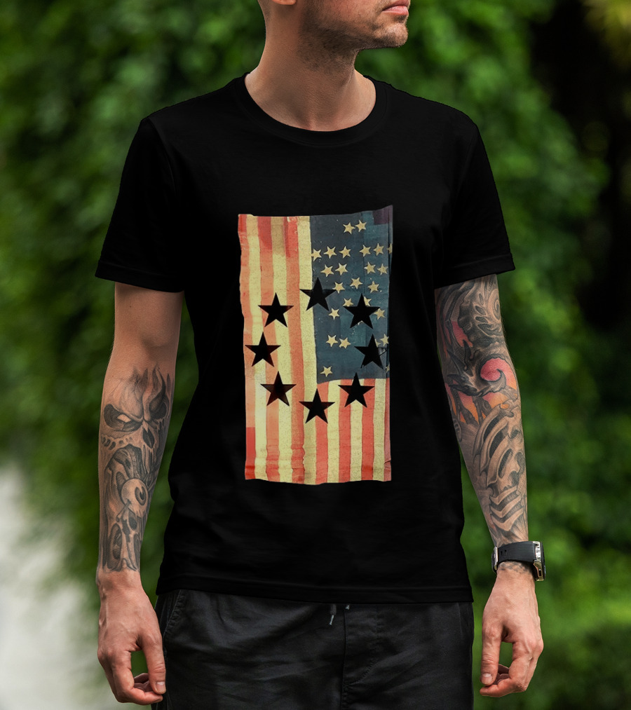 American Flag Black Stars Vintage Style Patriotic T-Shirt