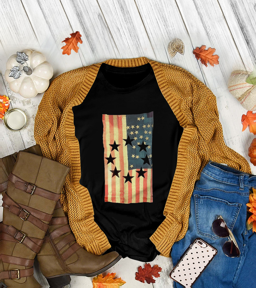 American Flag Black Stars Vintage Style Patriotic T-Shirt