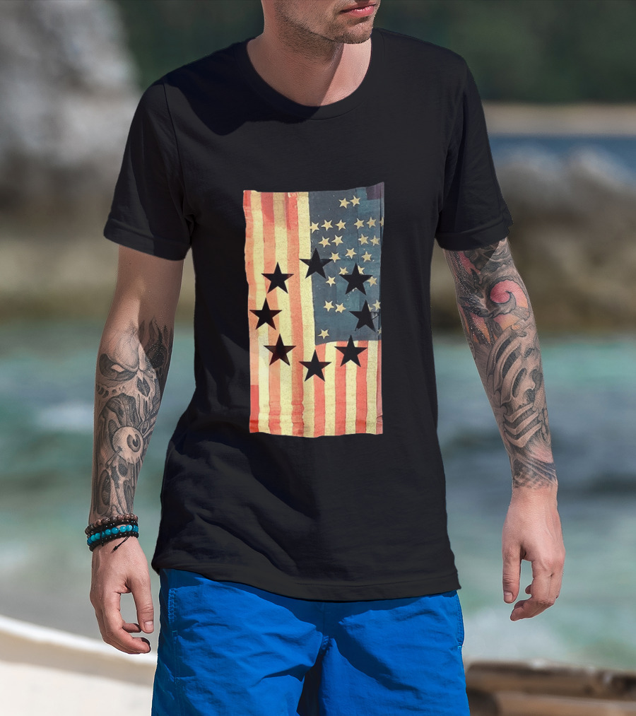 American Flag Black Stars Vintage Style Patriotic T-Shirt