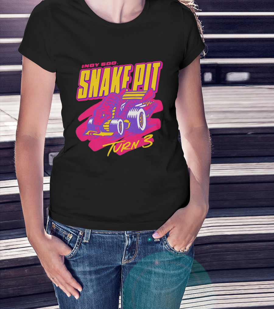 Indy 500 Snake Pit Turn 3 Racing Car With Snake T-Shirt