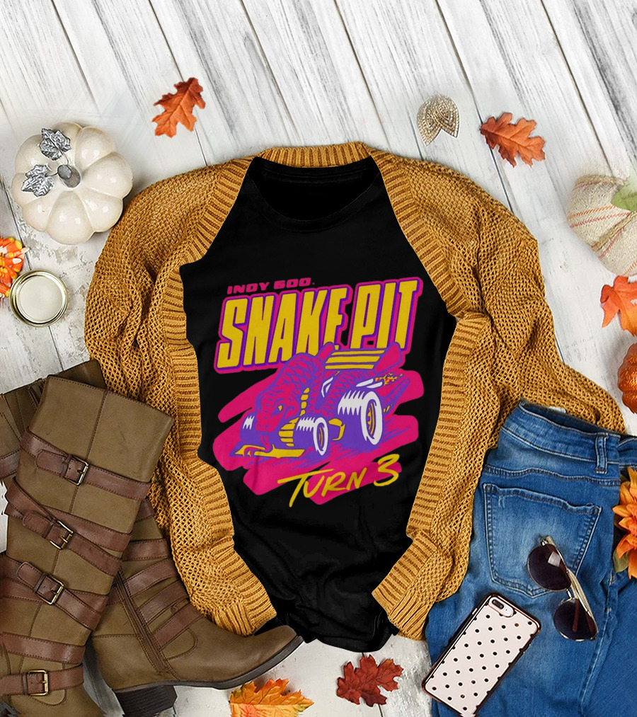 Indy 500 Snake Pit Turn 3 Racing Car with Snake T-Shirt