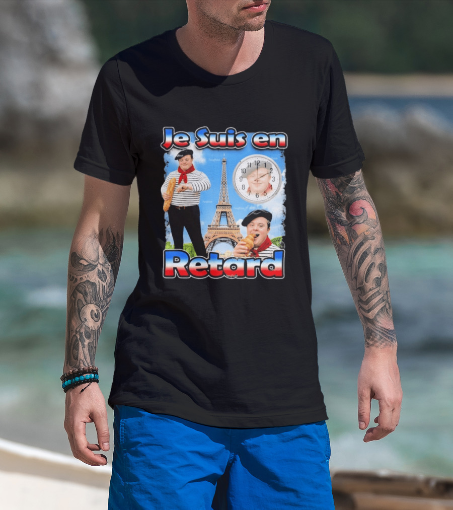 Je Suis En Retard Paris Eiffel Tower Baguette Striped Outfit Motif T-Shirt