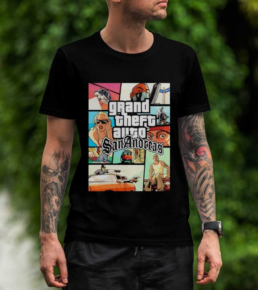Grand Theft Auto San Andreas Art Collage Characters Scenes T-Shirt