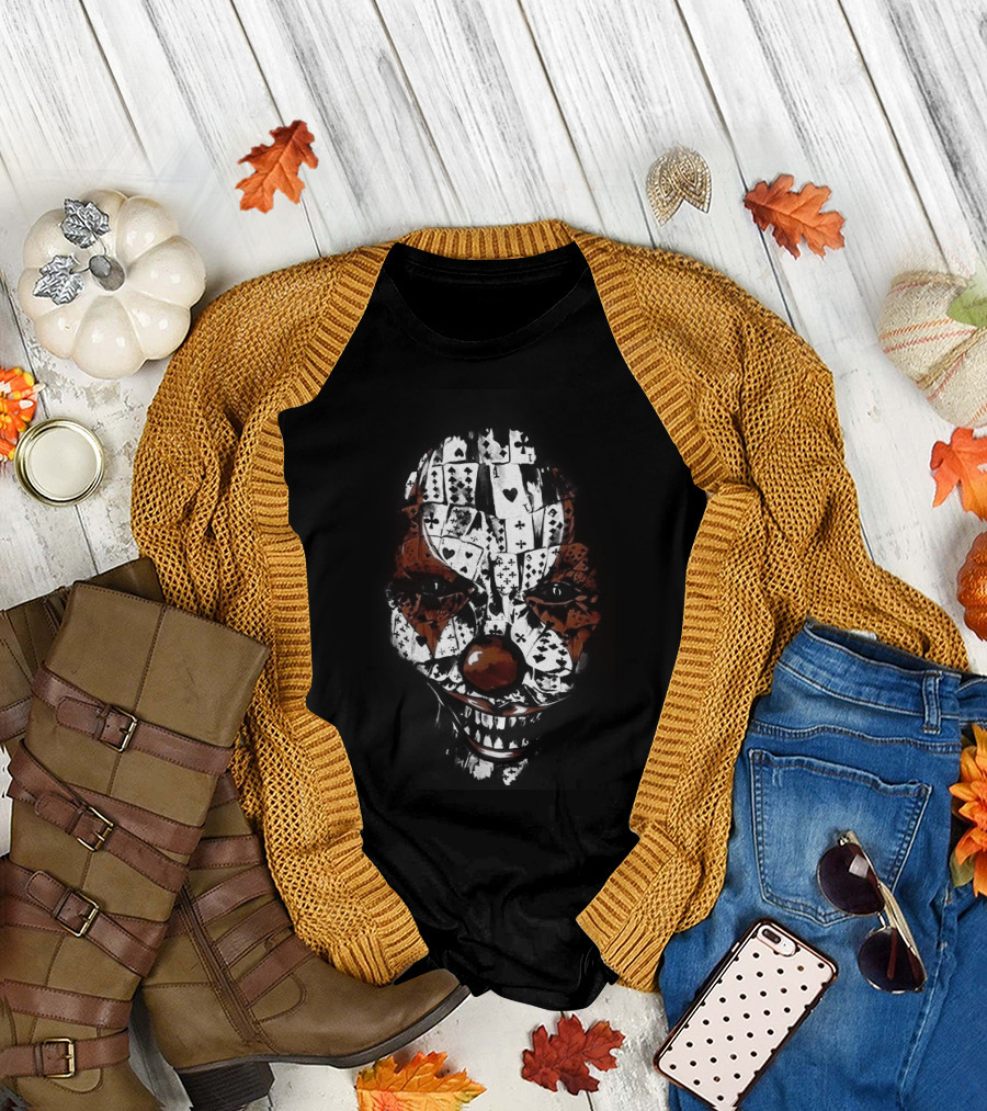 Joker Clown Mask Playing Cards Face T-Shirt