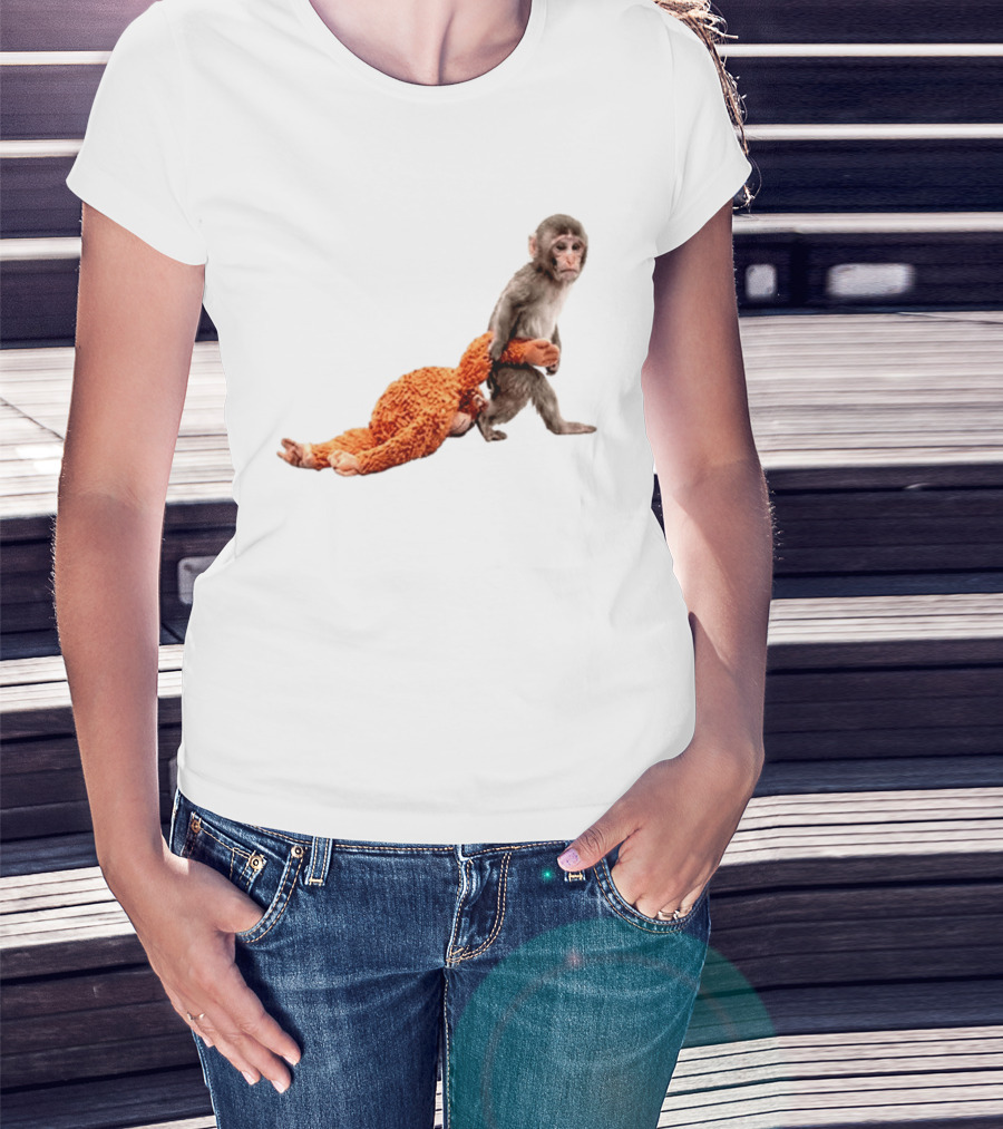 Baby Monkey Dragging Plush Toy Punch T-Shirt