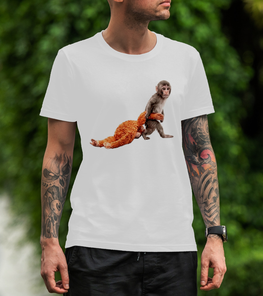 Baby Monkey Dragging Plush Toy Punch T-Shirt