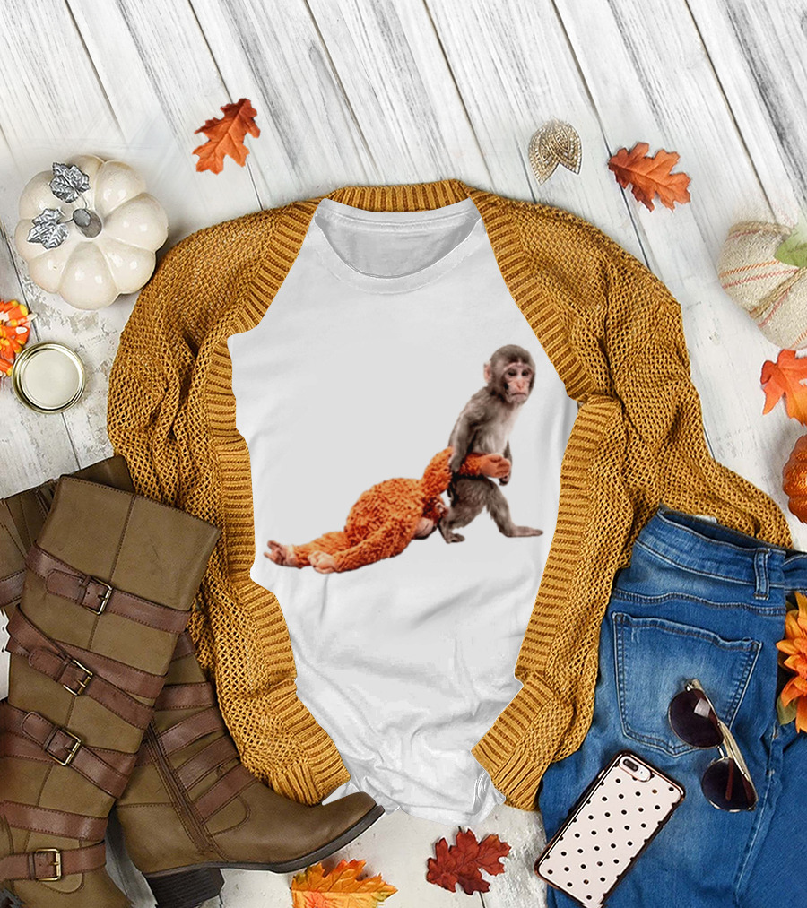 Baby Monkey Dragging Plush Toy Punch T-Shirt