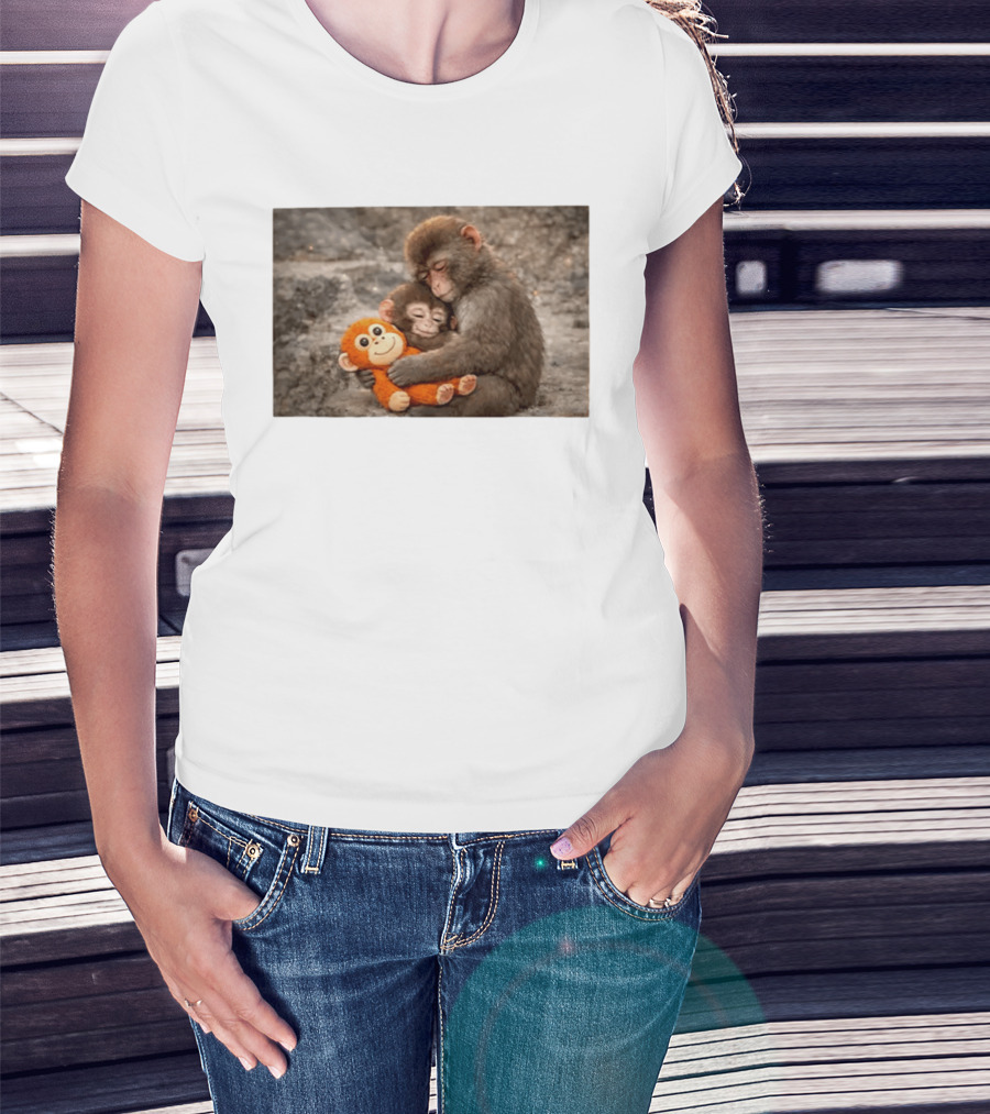Baby Monkey Hugging Toy And Friend T-Shirt