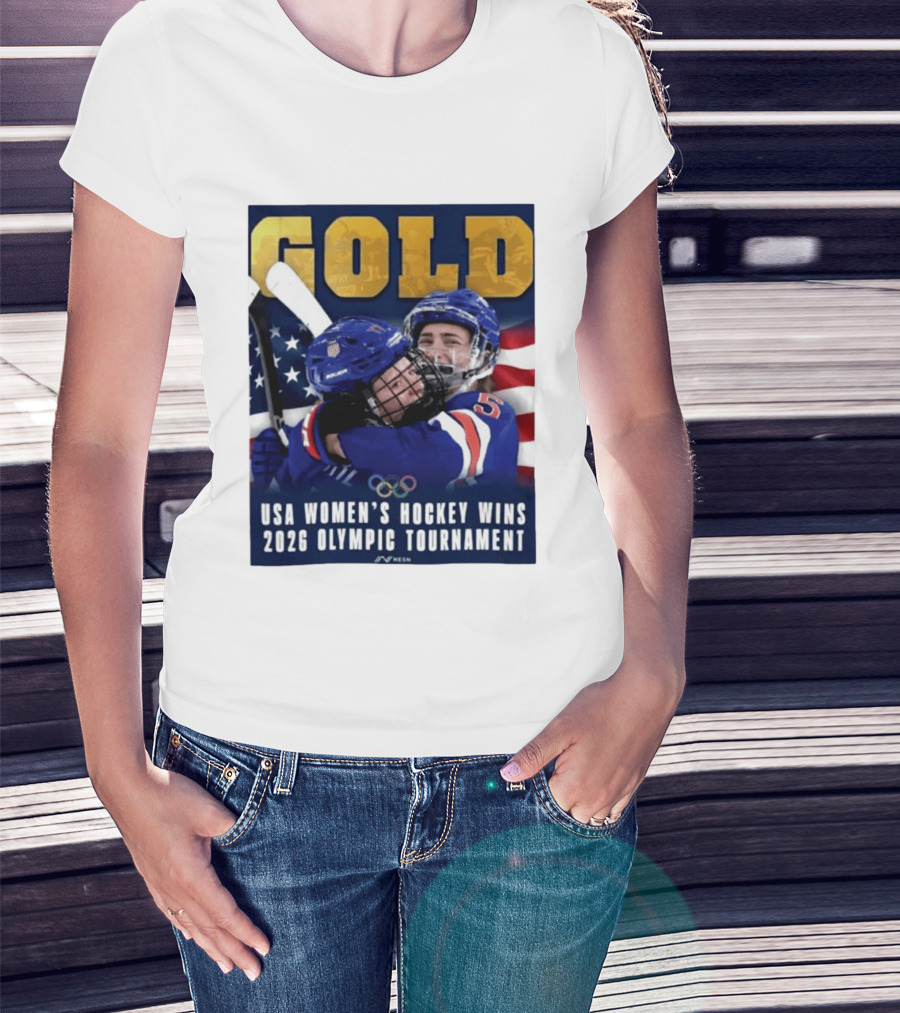 Gold USA Women's Hockey Victory 2026 Olympic Champions T-Shirt