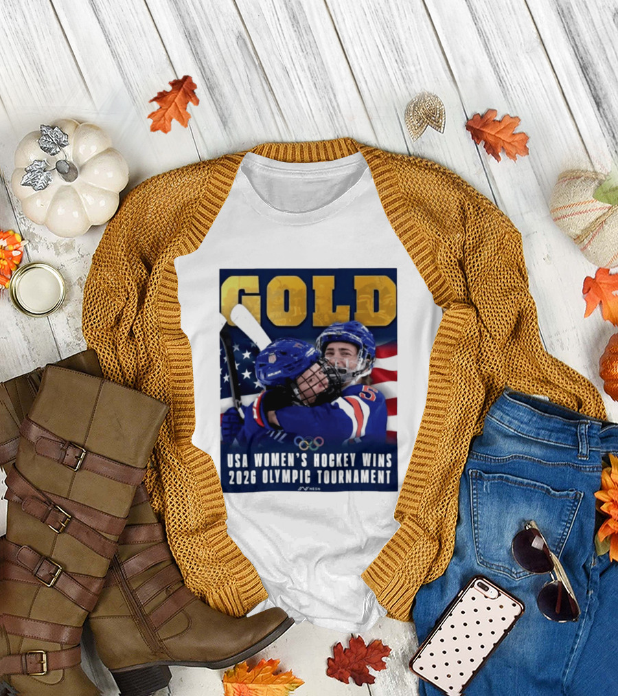 Gold USA Women's Hockey Victory 2026 Olympic Champions T-Shirt
