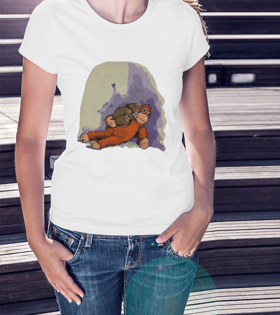 Punch Monkey Plushy Baby Monkey Snuggling T-Shirt